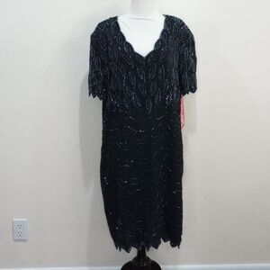 JMD New York Black Bead And Sequin Dress, Size 3X - New! Vintage 80s